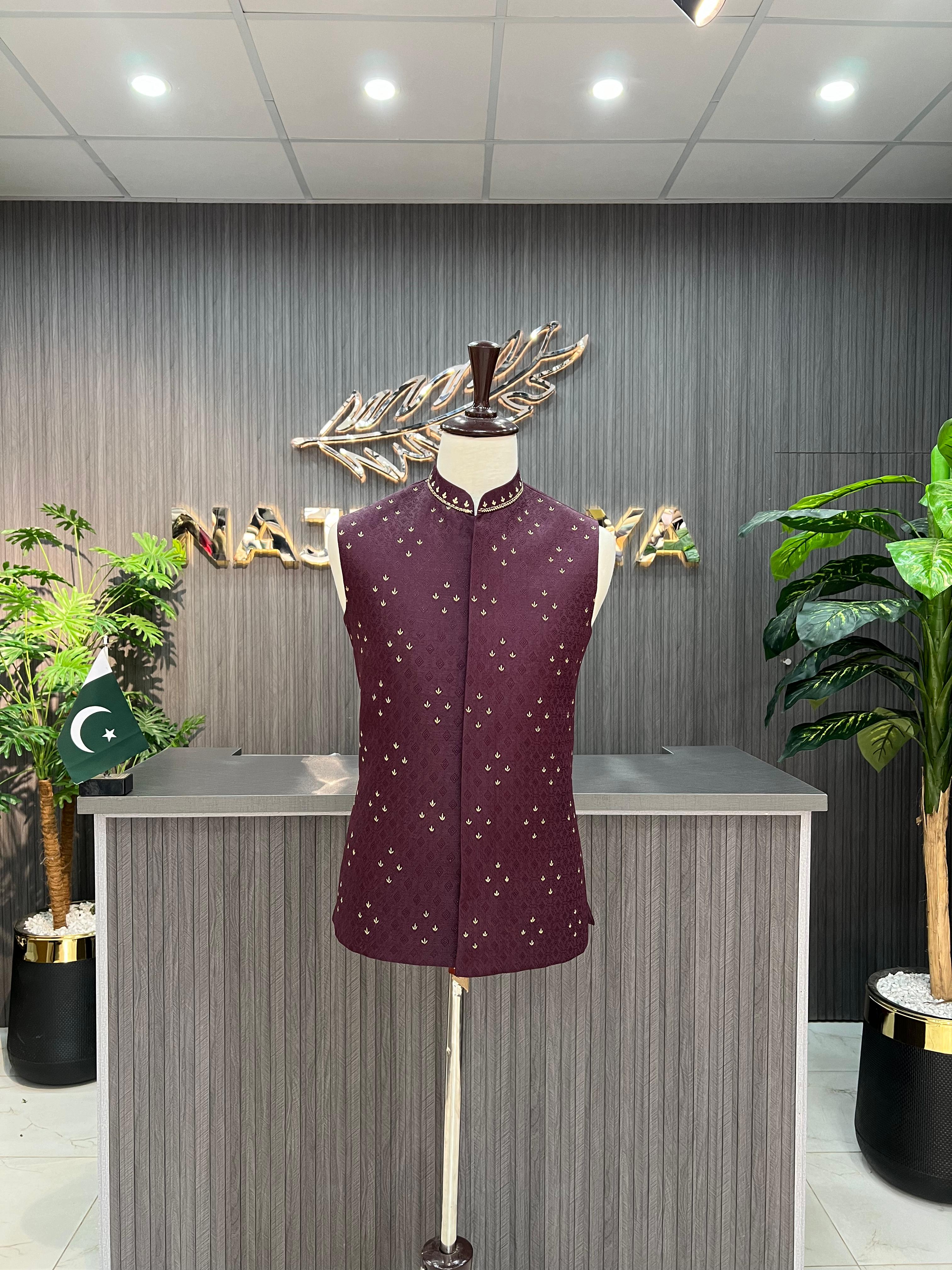 Purple Embroidery Waistcoat For Men's