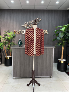 Maroon Embroidered Prince Coat For Men's