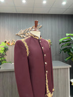 Maroon Stylish Embroidered Prince Coat For Men's