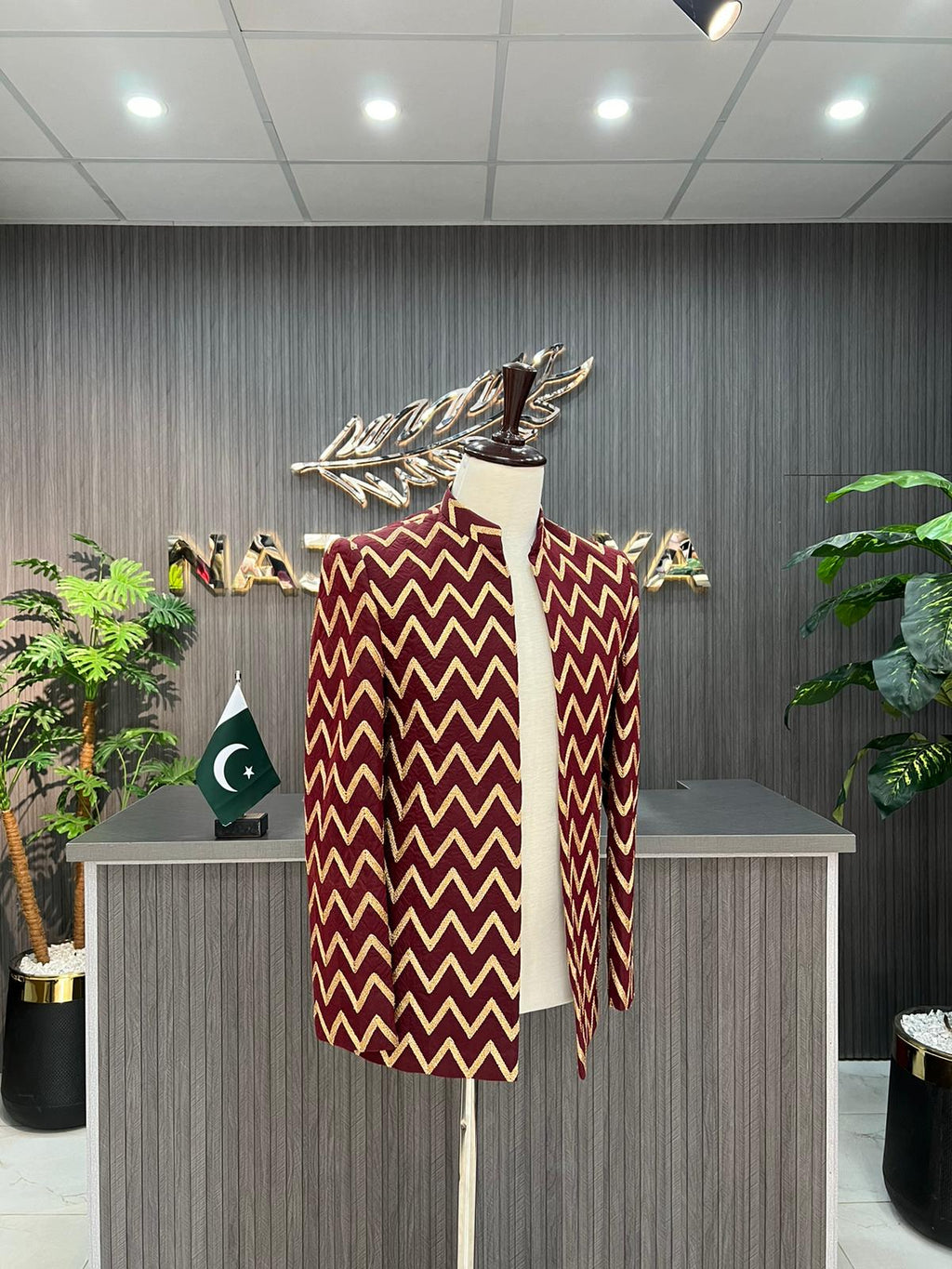 Maroon Embroidered Prince Coat For Men's