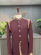 Maroon Stylish Embroidered Prince Coat For Men's