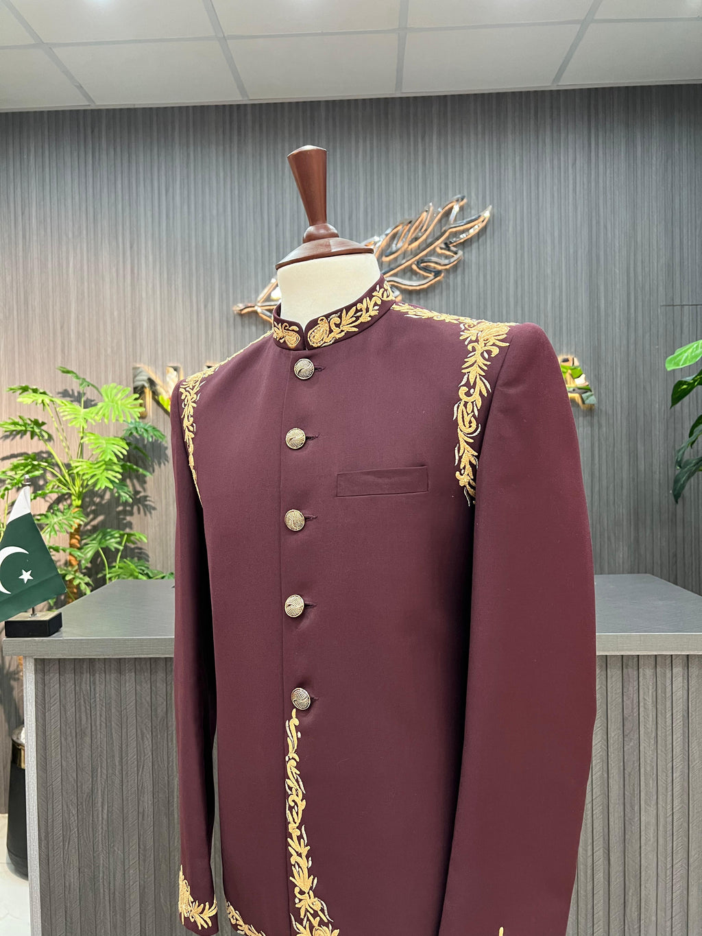 Maroon Stylish Embroidered Prince Coat For Men's