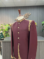 Maroon Stylish Embroidered Prince Coat For Men's