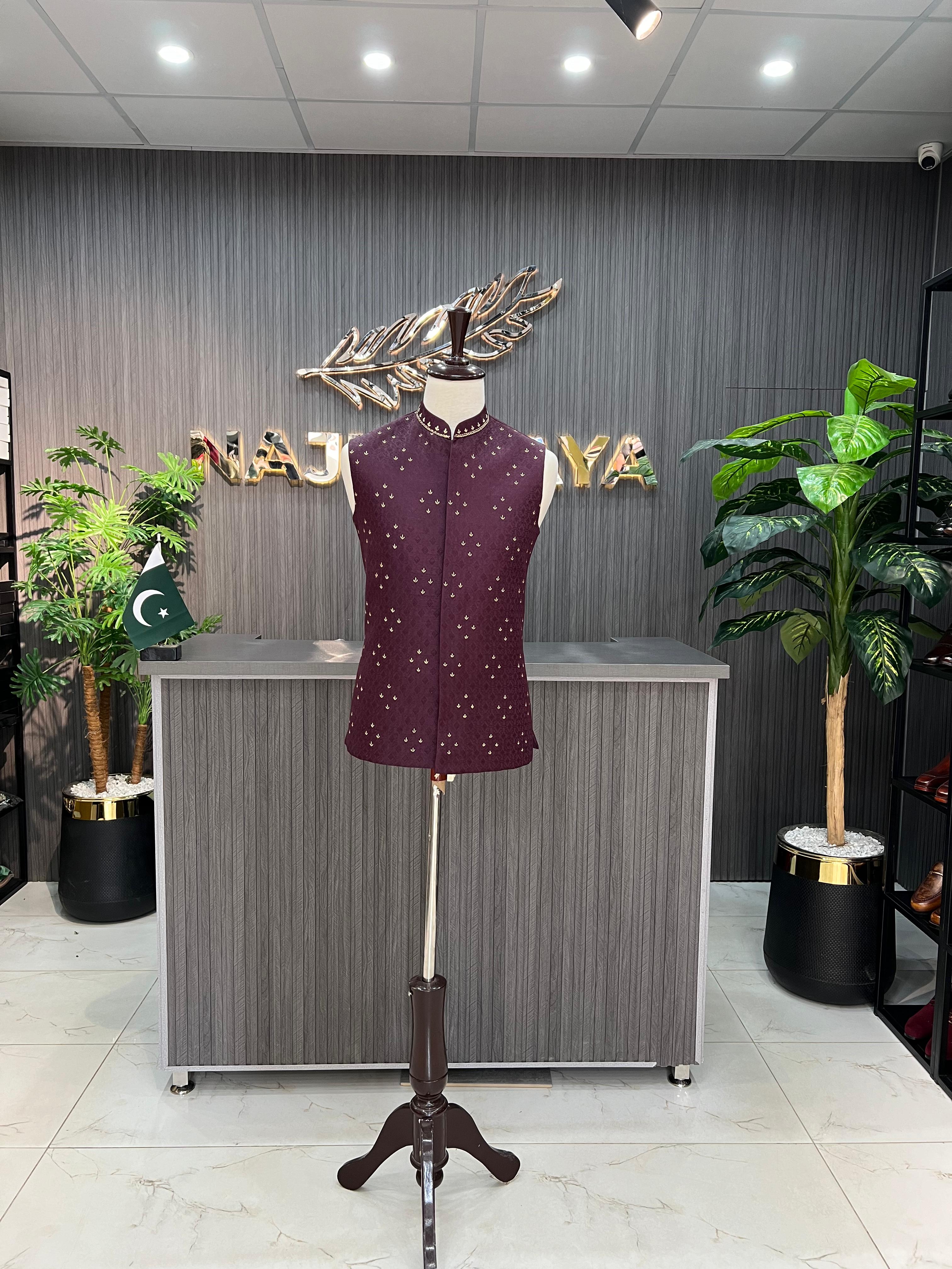Purple Embroidery Waistcoat For Men's Main image