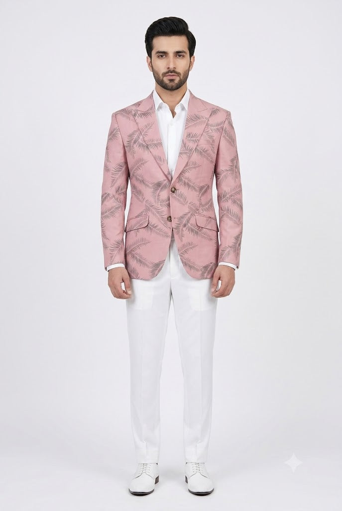 Pink Floral Casual Coat For Men's