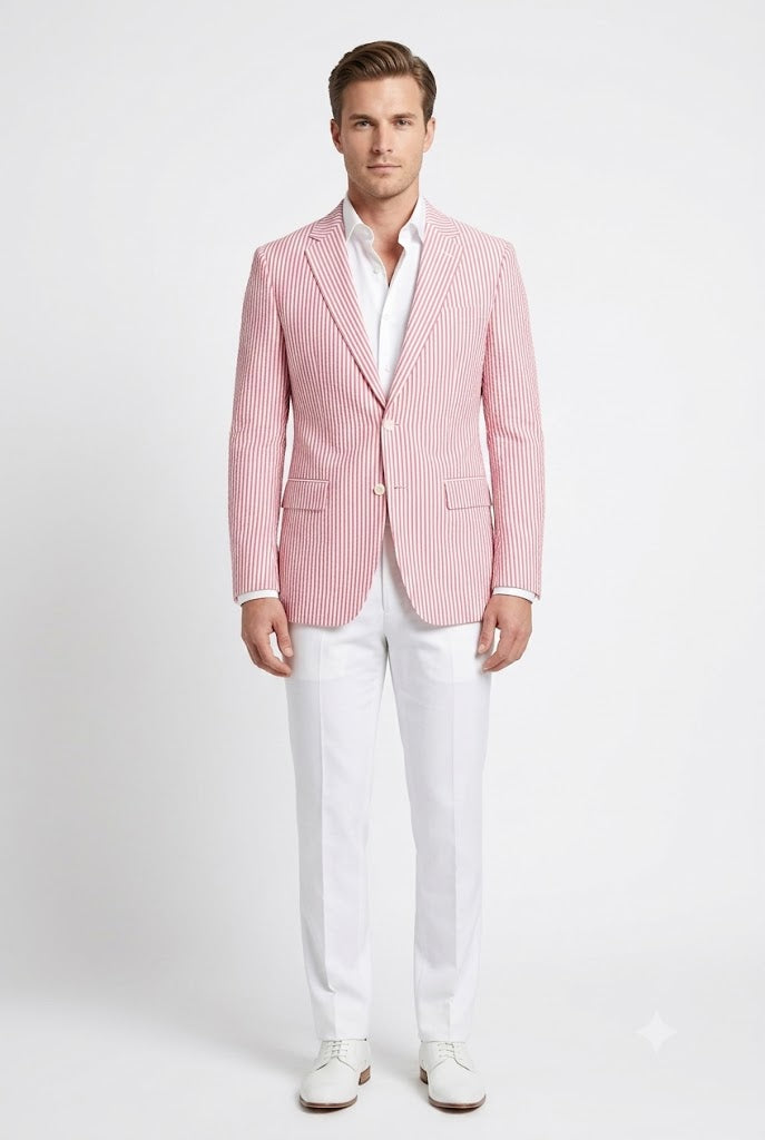 Pink & White Lining Casual Coat For Men's Main image