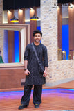 Printed Black Kurta With Bell Bottom Pajama For Men's