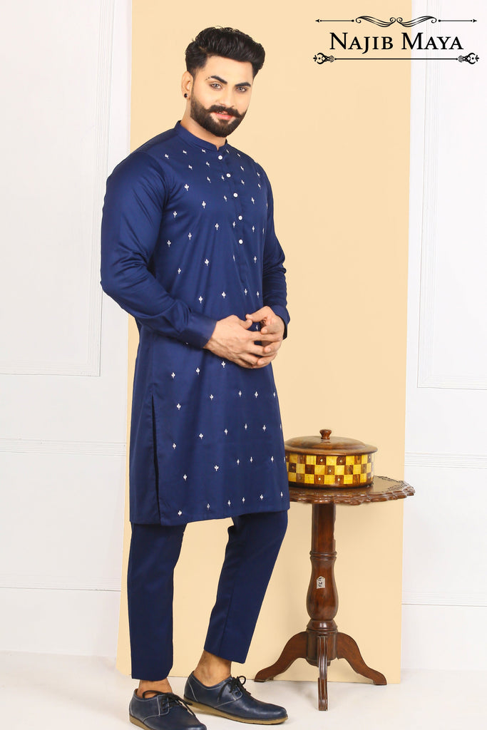 Royal Blue Embroidered Kurta Pajama For Men's