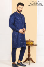 Load image into Gallery viewer, Royal Blue Embroidered Kurta Pajama For Men&#39;s