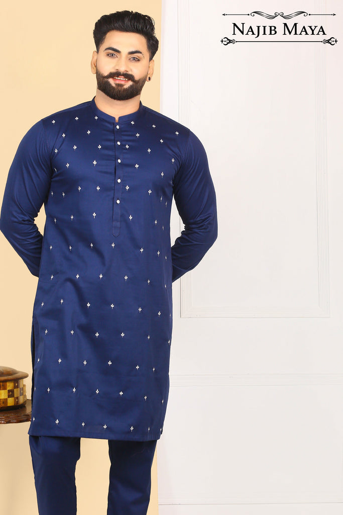 Royal Blue Embroidered Kurta Pajama For Men's