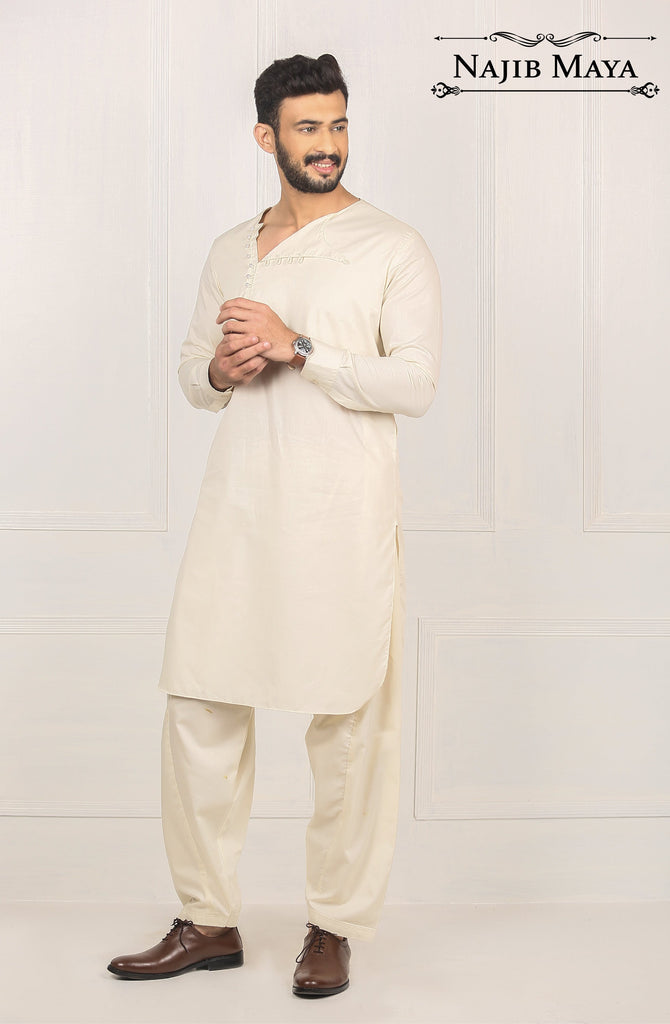 Cream Elegant Kurta Pajama For Men's