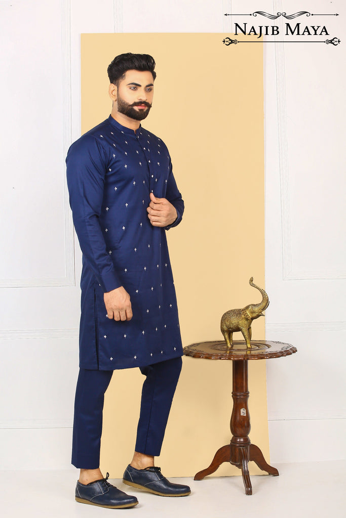 Royal Blue Embroidered Kurta Pajama For Men's