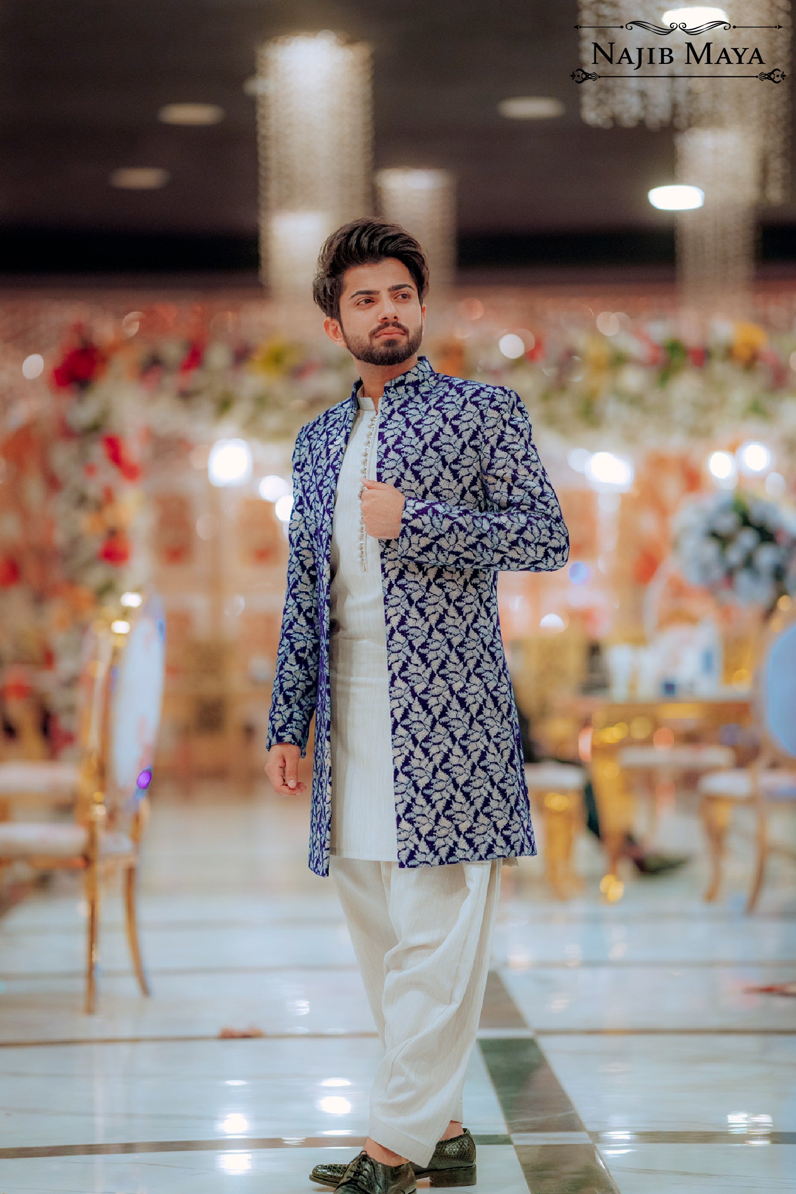 Blue Front Open Short Sherwani For Men's