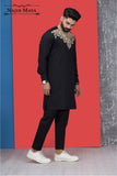 Black Front Embroidered Kurta Pajama For Men's