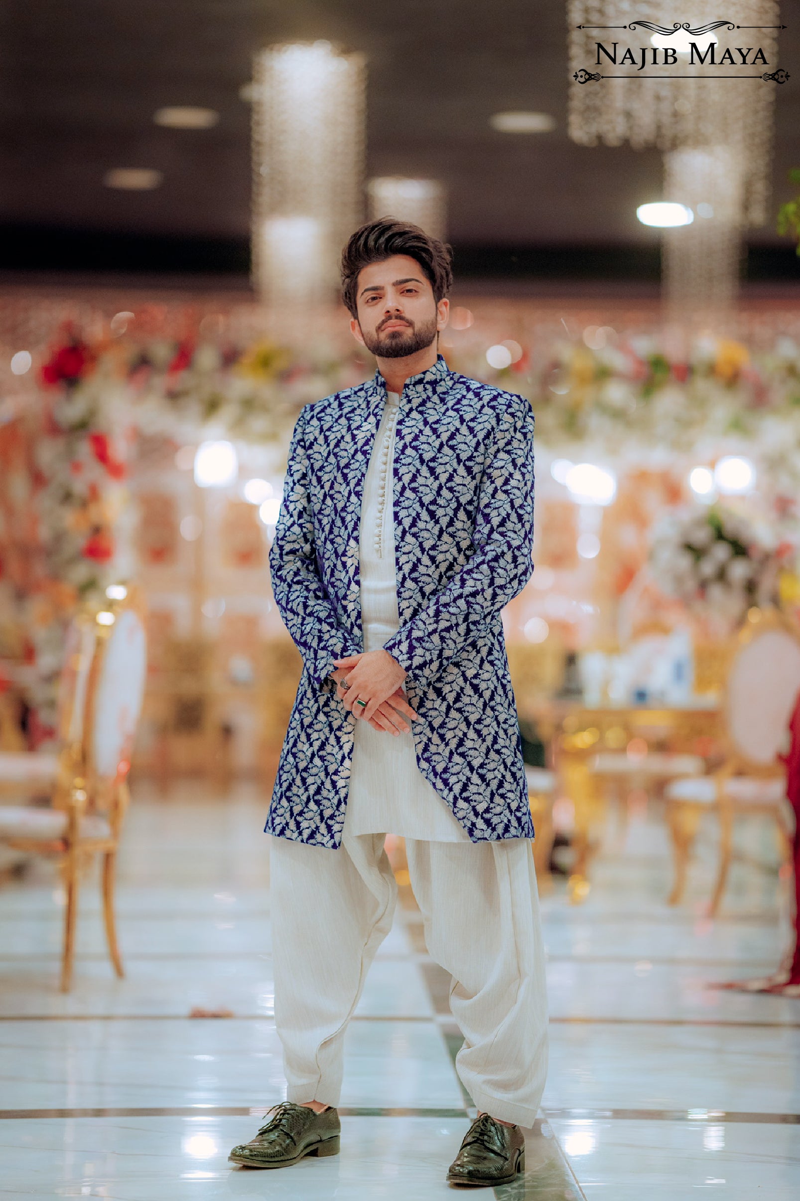 Blue Front Open Short Sherwani For Men's - Main Image