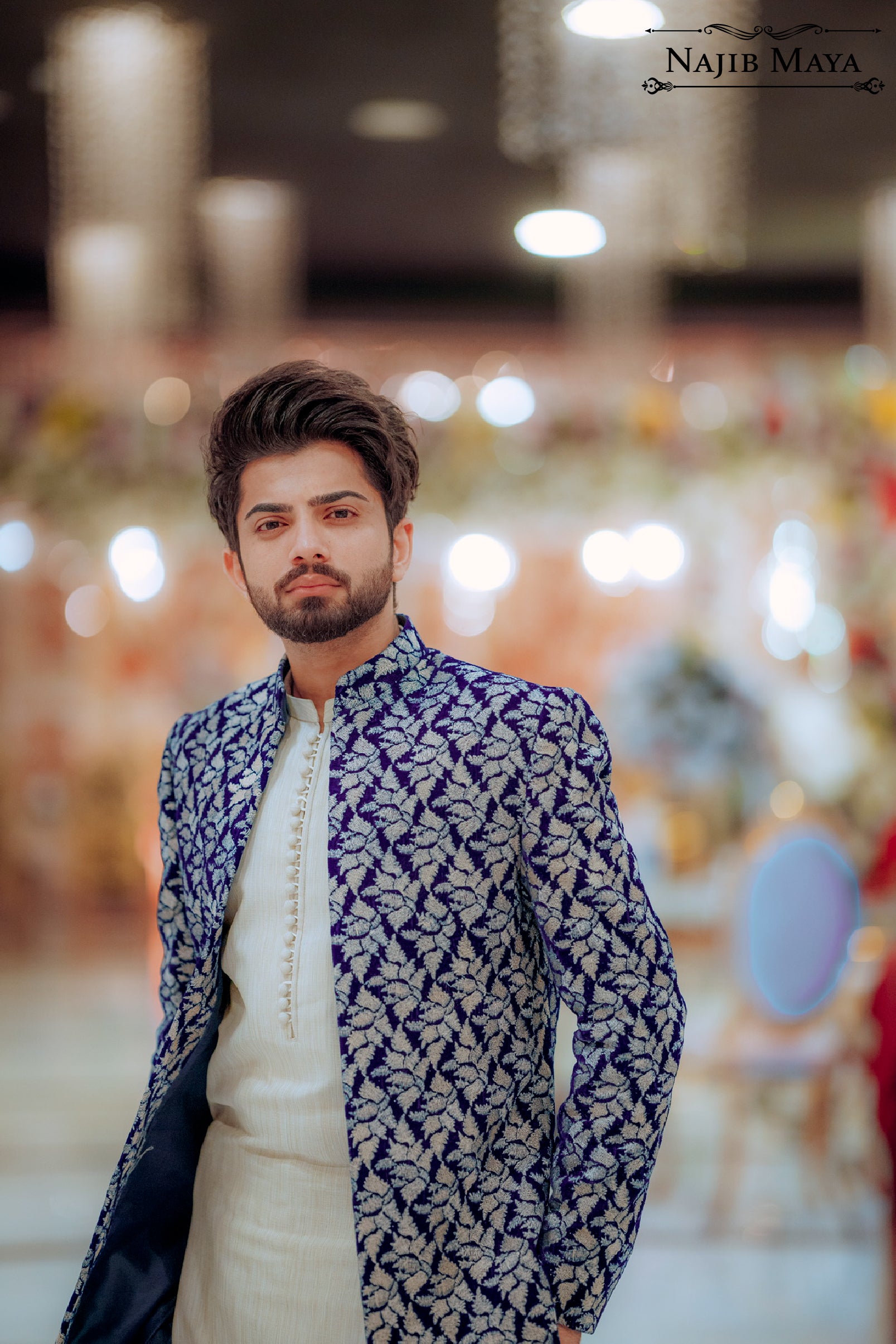 Blue Front Open Short Sherwani For Men's Secondary image