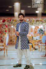 Load image into Gallery viewer, Blue Front Open Short Sherwani For Men&#39;s