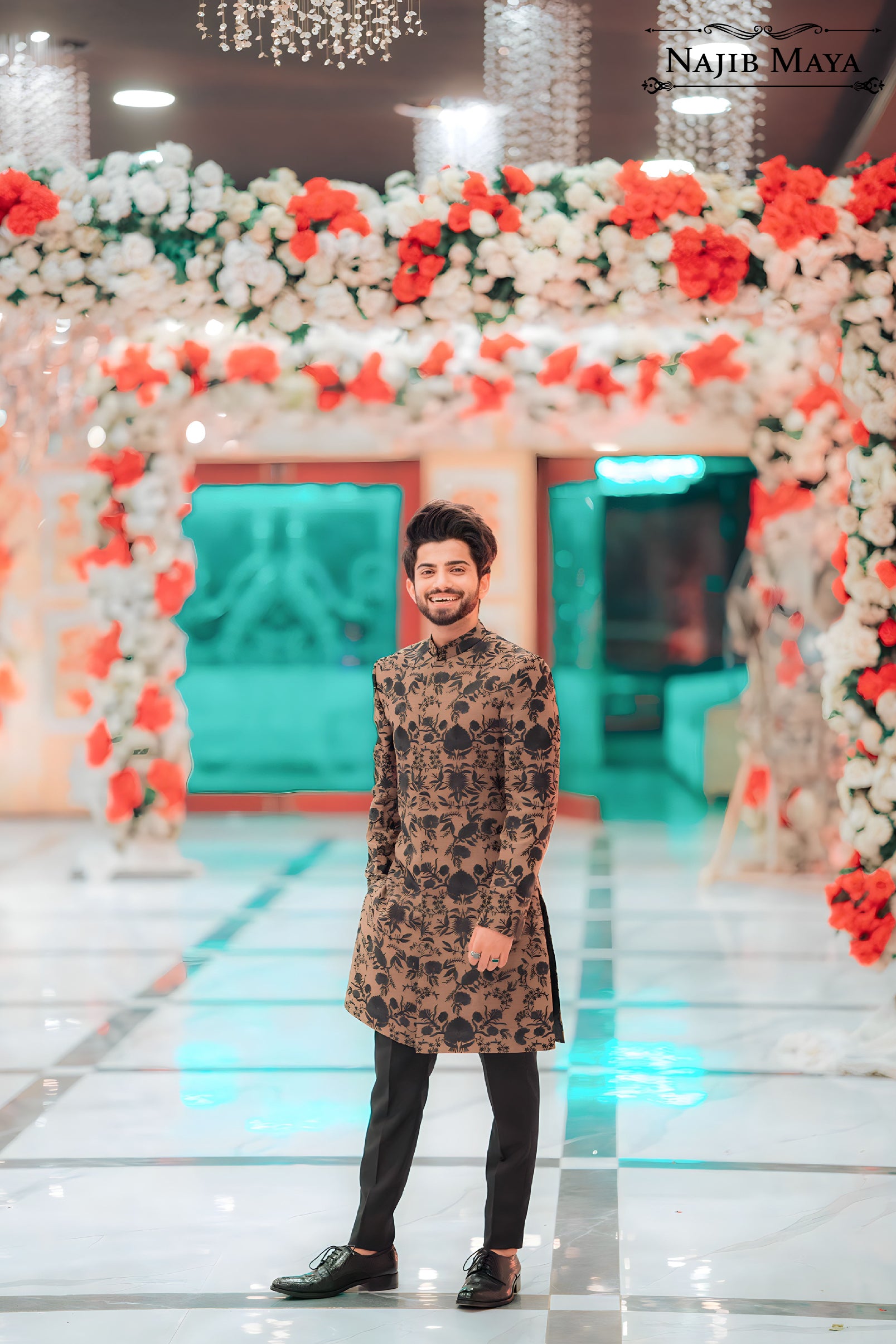 Elegant Black Brown Short Sherwani For Men's Main image