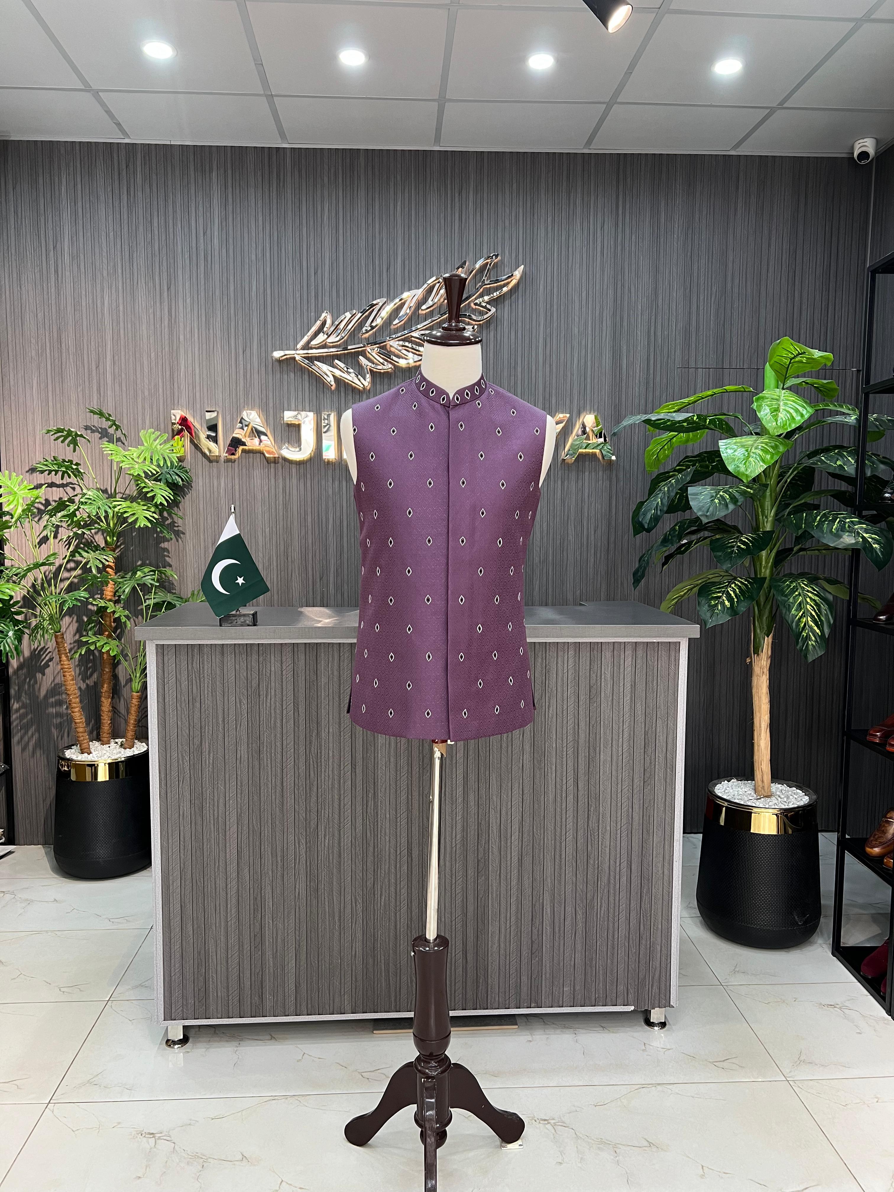 Light Purple Embroidery Waistcoat For Men's Main image