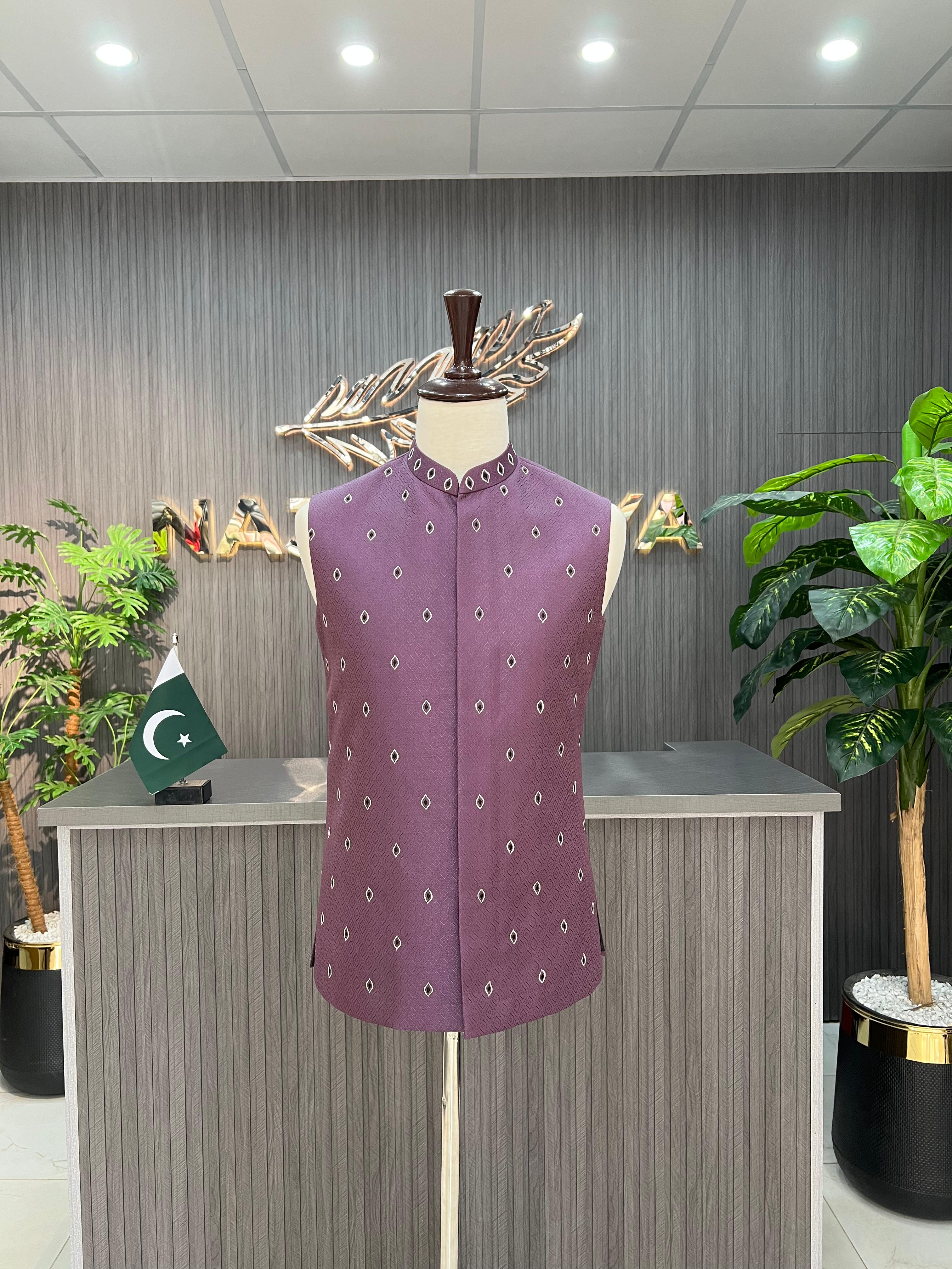 Light Purple Embroidery Waistcoat For Men's Secondary image
