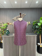 Light Purple Embroidery Waistcoat For Men's