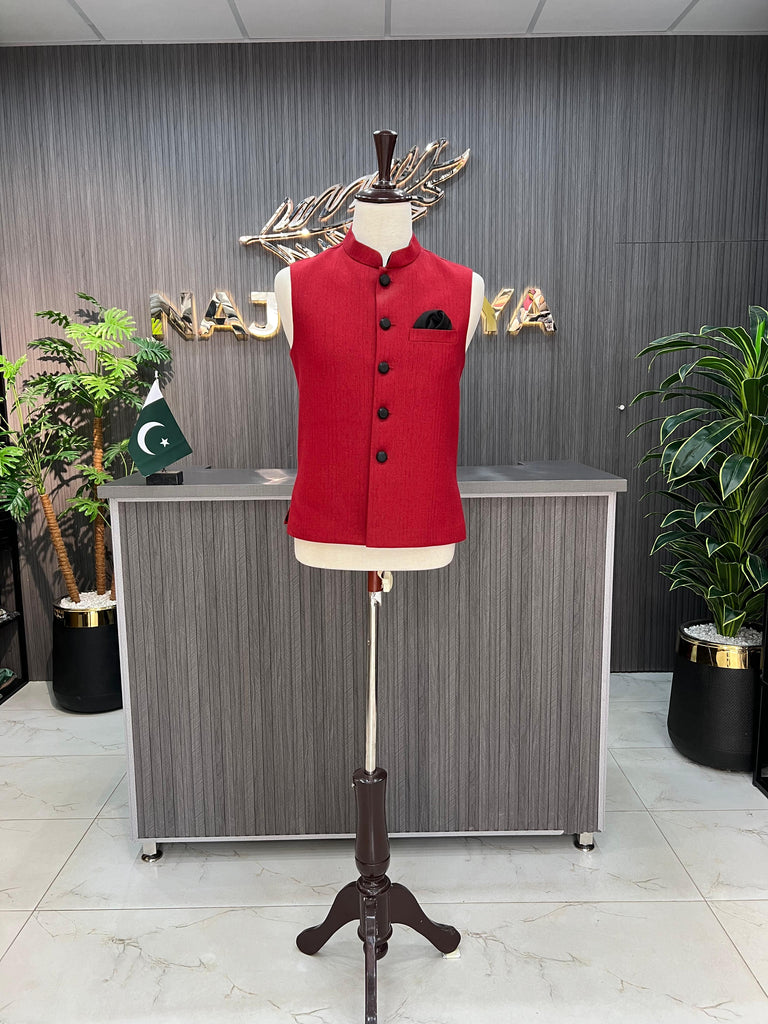 Red Plain Waistcoat For Men's