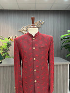 Maroon Embroidery Prince Coat For Men's