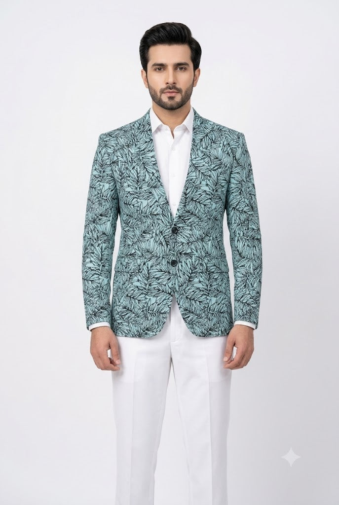 Royal Blue Printed Casual Coat For Men's