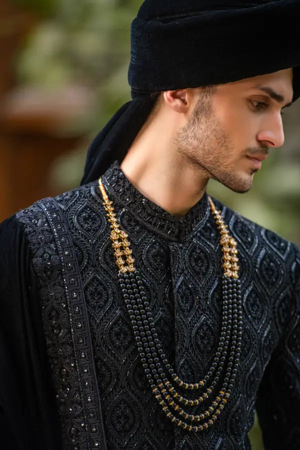 Black Velvet Embroidered Groom Sherwani with Premium Handwork Secondary image