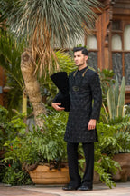 Black Velvet Embroidered Groom Sherwani with Premium Handwork