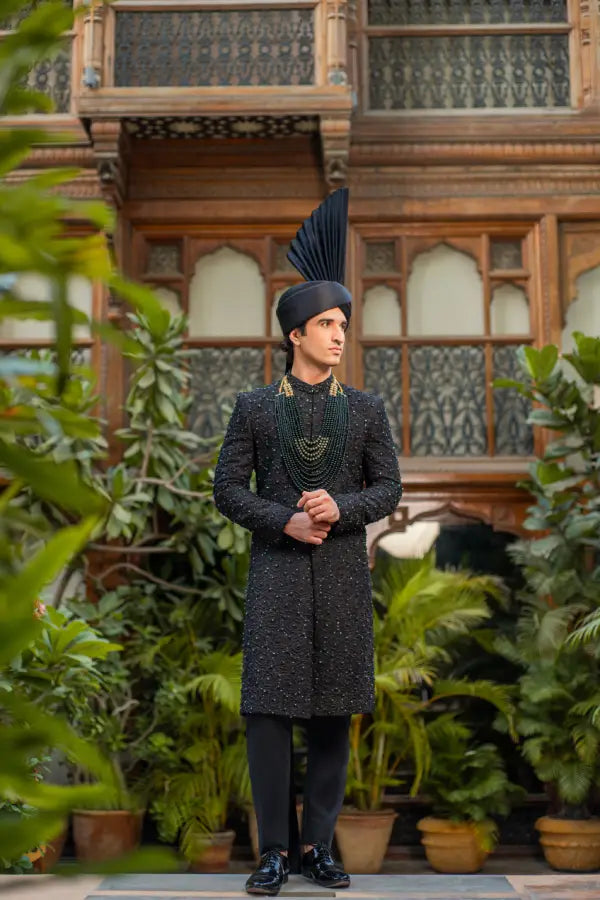 Black Embroidered Groom Sherwani with Premium Handwork