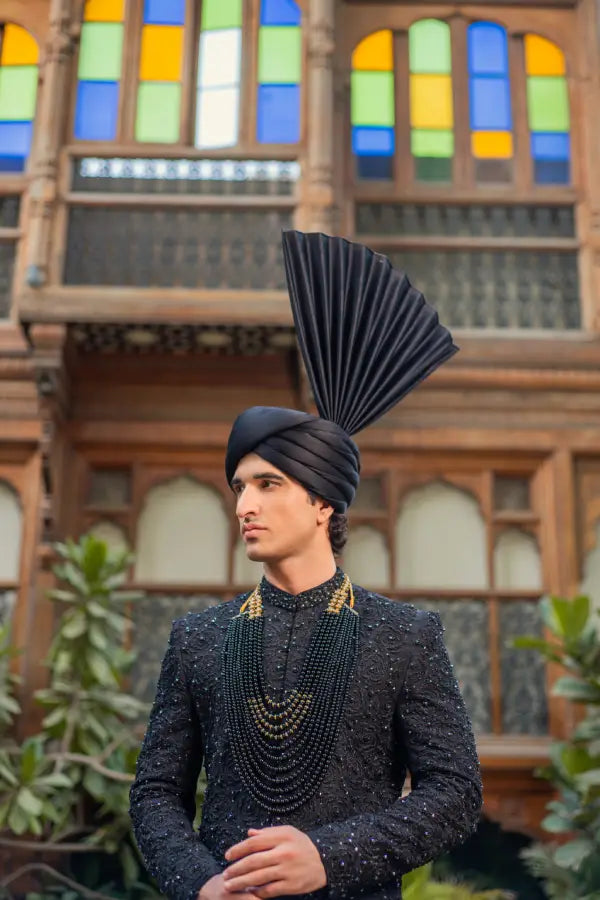 Black Embroidered Groom Sherwani with Premium Handwork