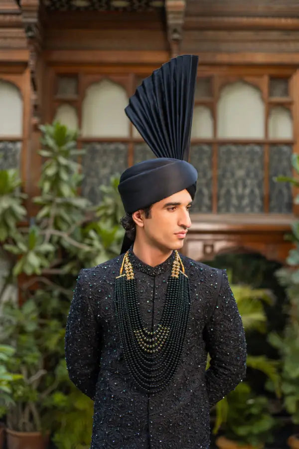 Black Embroidered Groom Sherwani with Premium Handwork