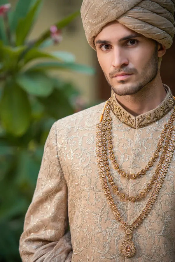 Mat Gold Embroidered Groom Sherwani Secondary image