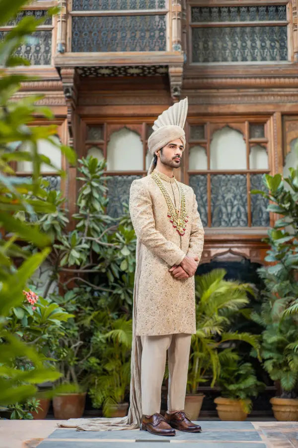 Met Gold Embroidered Groom Sherwani with Premium Handwork