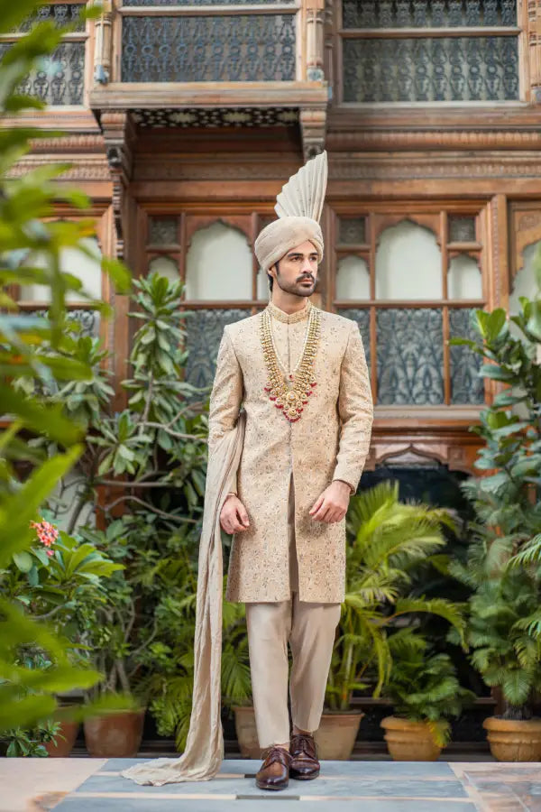 Met Gold Embroidered Groom Sherwani with Premium Handwork