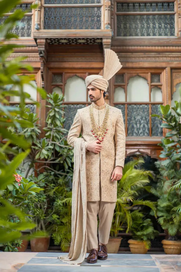 Met Gold Embroidered Groom Sherwani with Premium Handwork
