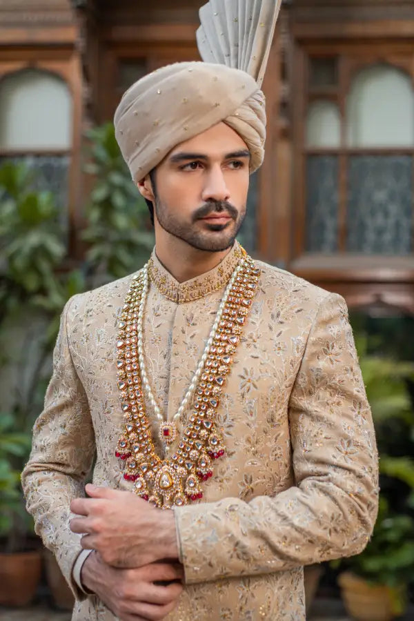 Met Gold Embroidered Groom Sherwani with Premium Handwork