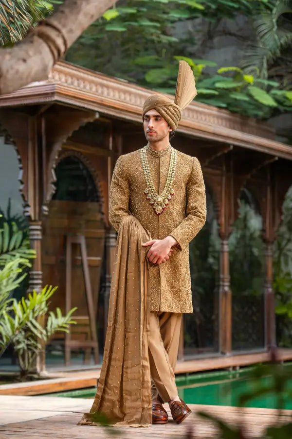 Copper Embroidered Groom Sherwani with Premium Handwork