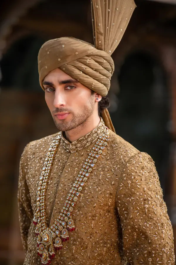 Copper Embroidered Groom Sherwani with Premium Handwork