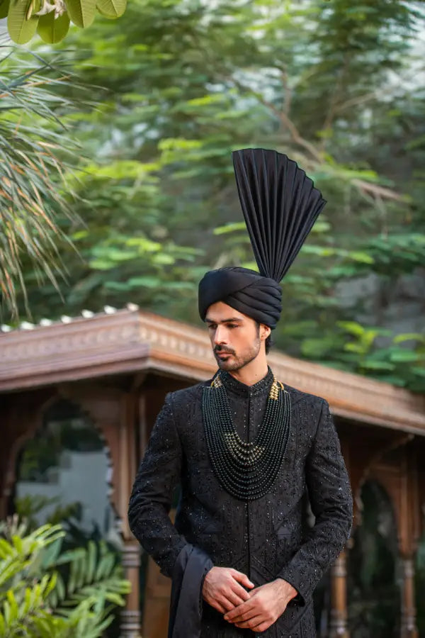 Black Embroidered Groom Sherwani with Premium Handwork