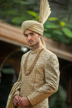 Mat Gold Embroidered Groom Sherwani with Premium Handwork
