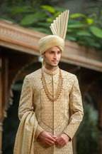 Mat Gold Embroidered Groom Sherwani with Premium Handwork