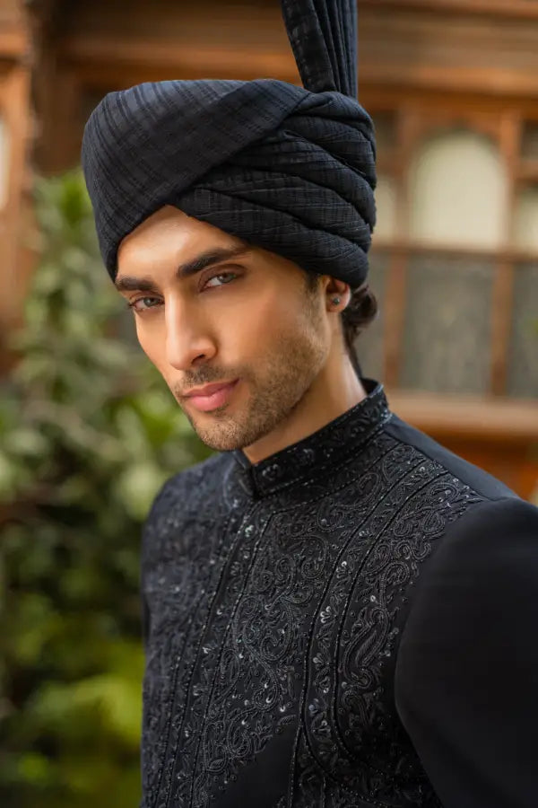Black Handwork Groom Sherwani