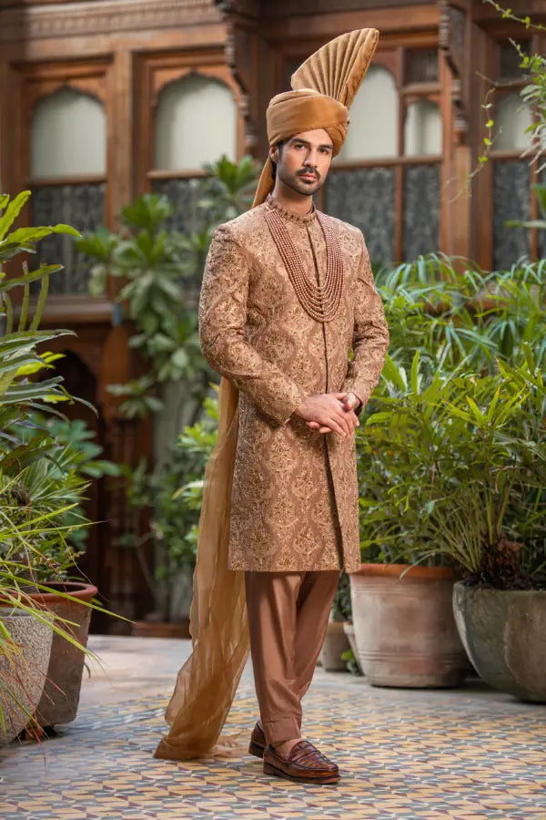 Copper Embroidered Groom Sherwani with Premium Handwork