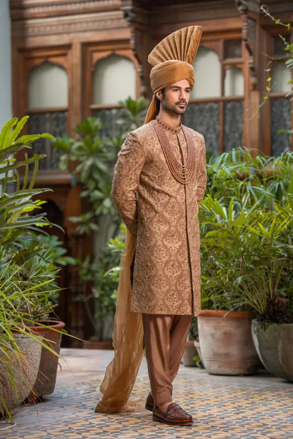 Copper Embroidered Groom Sherwani with Premium Handwork