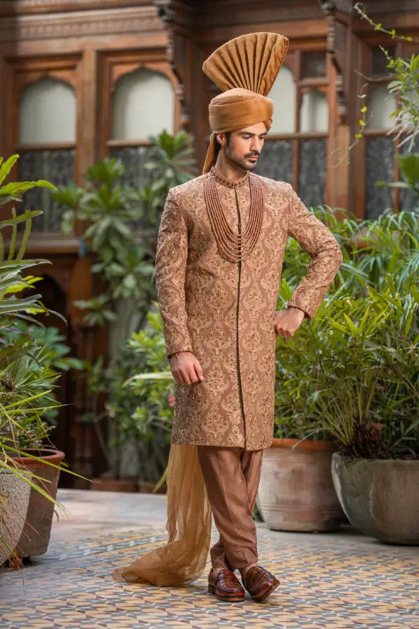 Copper Embroidered Groom Sherwani with Premium Handwork
