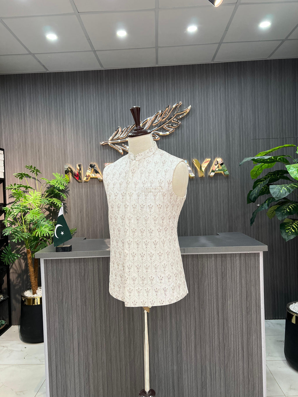 White Embroidery Waistcoat For Men's