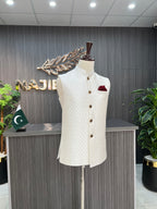 White Embroidery Waist Coat For Men's