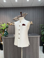 White Embroidery Waist Coat For Men's